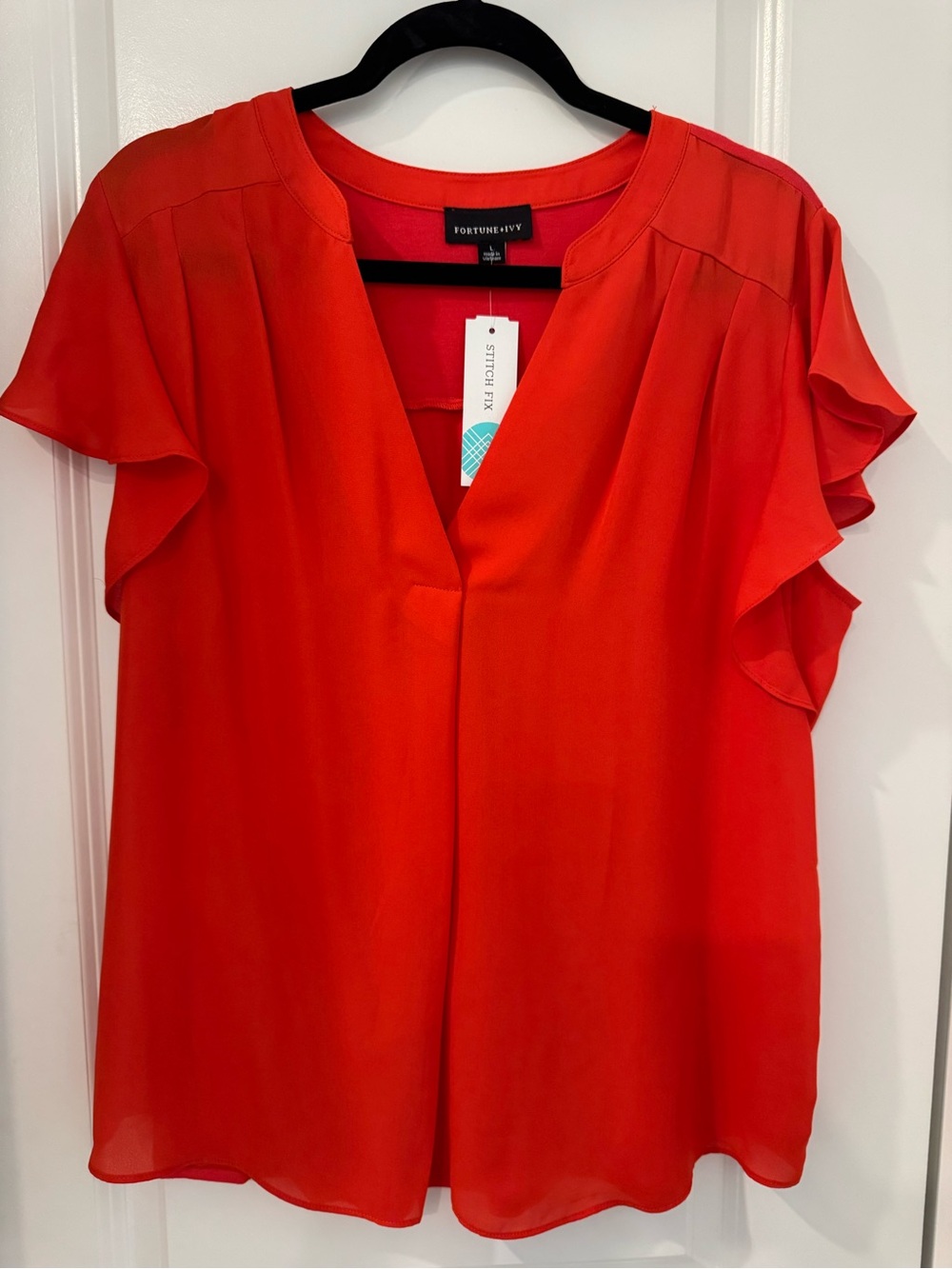 Fortune + Ivy Red V-Neck Flutter Sleeve Blouse